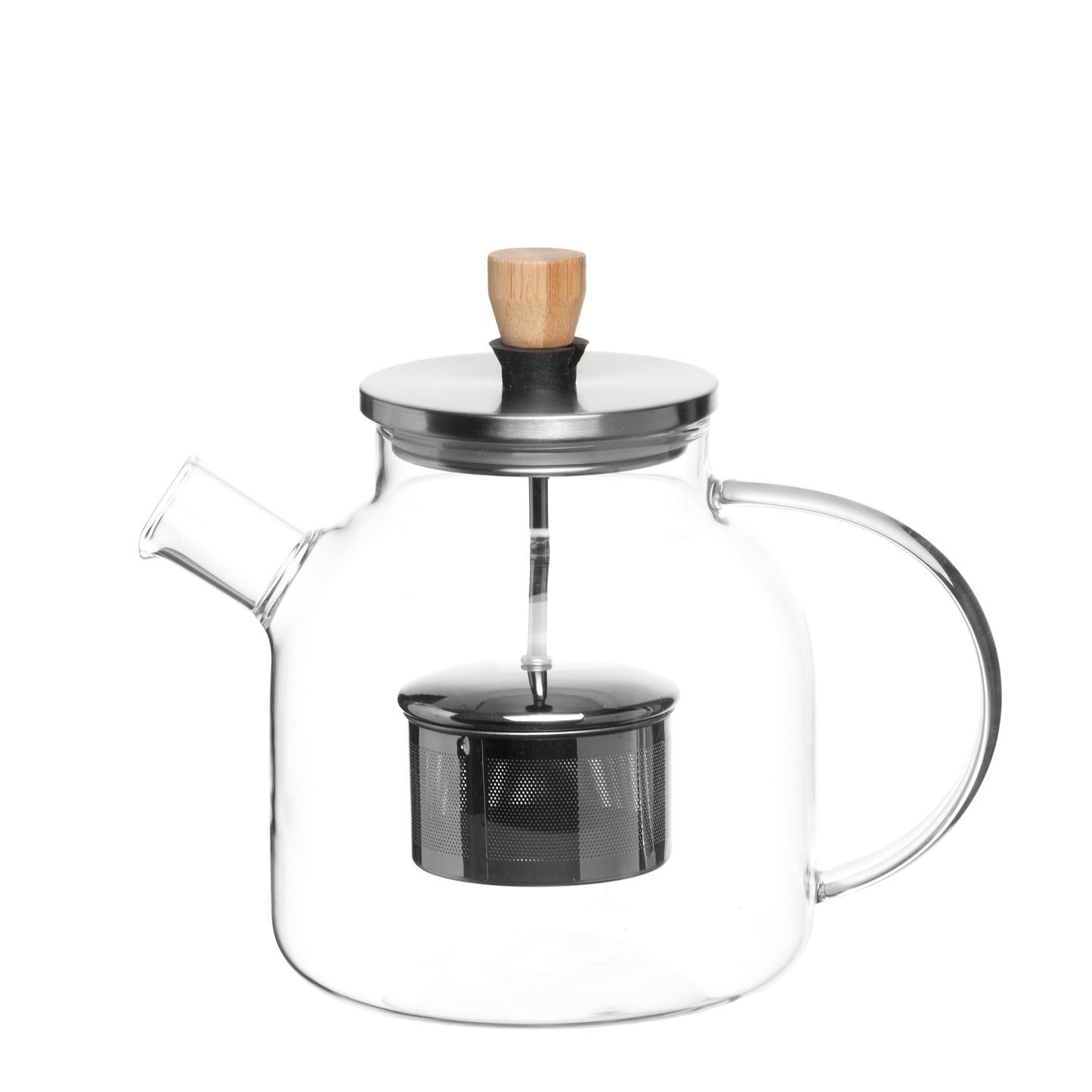 Heat resistant borosilicate glass 1L teapot with centered ss filter + foldable lift-up handle