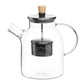 Heat resistant borosilicate glass 1.5L teapot with centered ss filter + foldable lift-up handle