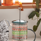 Heat resistant borosilicate glass French press with decal.