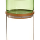 Glass storage jars set. Stackable glass jar, big clear + small color with natural wood. Small glass can be stackable on wooden.